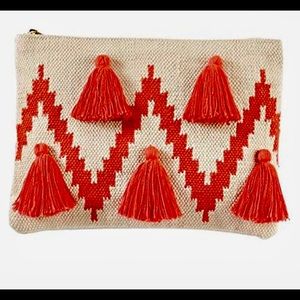 Mud Pie Coral Chevron Tassel Clutch-New with Tags